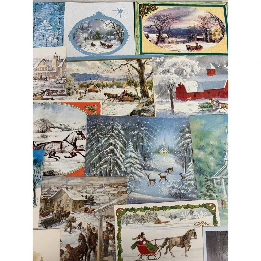 Vintage Christmas Cards Fronts ONLY Horses Scrapbooking Decoupage Lot 50+